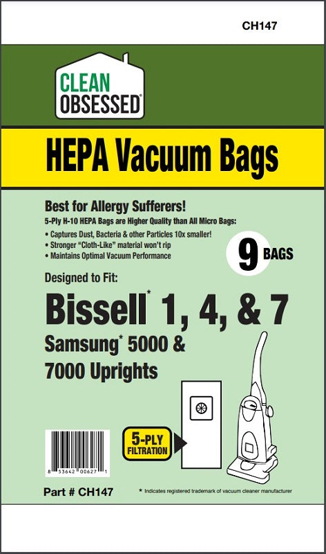 Bissell Style 1, 4, & 7 HEPA Paper Bags, 9/pk CH147