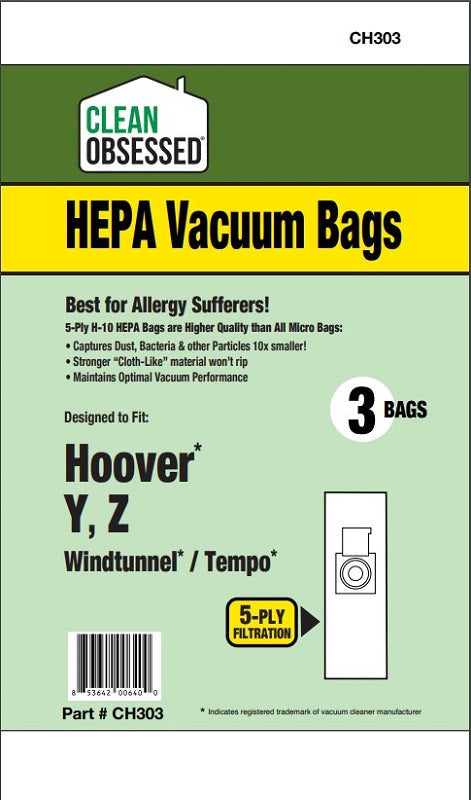 Hoover Type Y HEPA Repl Bags, 3/Pk (WindTunnel / Tempo) CH303