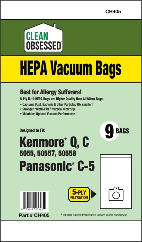 Kenmore 5055, 50558 Type C and Q HEPA Filter Bags, 9/Pk (Pan C-5) CH405