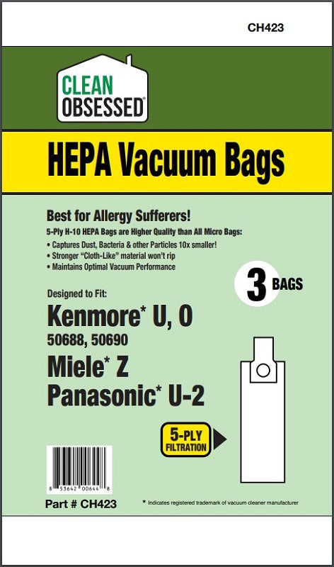 Kenmore 50688, 50690 Type U / O, HEPA Filter Bags, 3/Pk (Miele Z) (Pan U-2) CH423