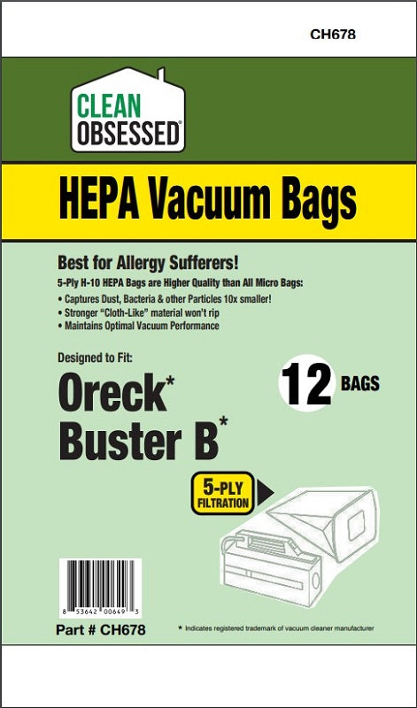 Oreck Buster B. HEPA Filter Bags, 12/pk CH678