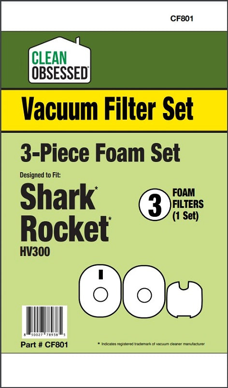 SHARK ROCKET FOAM FILTER SET, 3/Pk SET, CLEAN OBSESSED, FITS HV300 (REPLACES XFFV300) CF801 Filter