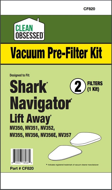 SHARK NAVIGATOR LIFT AWAY FOAM & PRE-FILTERS, 1 EACH PER Pk, CLEAN OBSESSED, REPL, NV350 351 352 355 356 356E 357 360 NV35 CF820 Filter