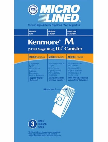 KENMORE TYPE M 51195 DVC PAPER BAGS, Micro, 3PK (MAGIC BLUE CANISTER) DVC510