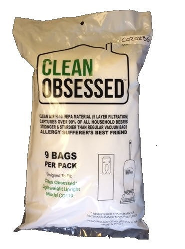 Clean Obsessed Co202 Ltwt Upt HEPA Filter Bags 9/pk, (Fits Perfect P109 P110, Bissell Bgu8000, Bgu8500)